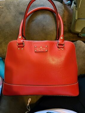 kate spade Red Pebbled Leather Satchel with Gold Hardware